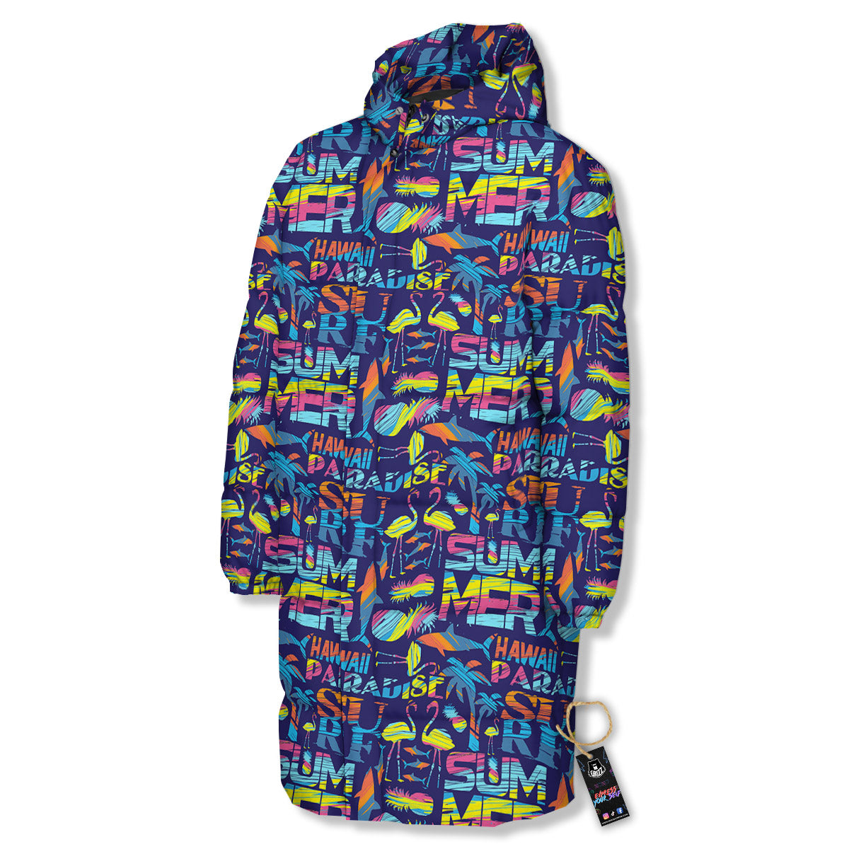 Summer Surfing Colorful Print Pattern Long Down Jacket-grizzshop