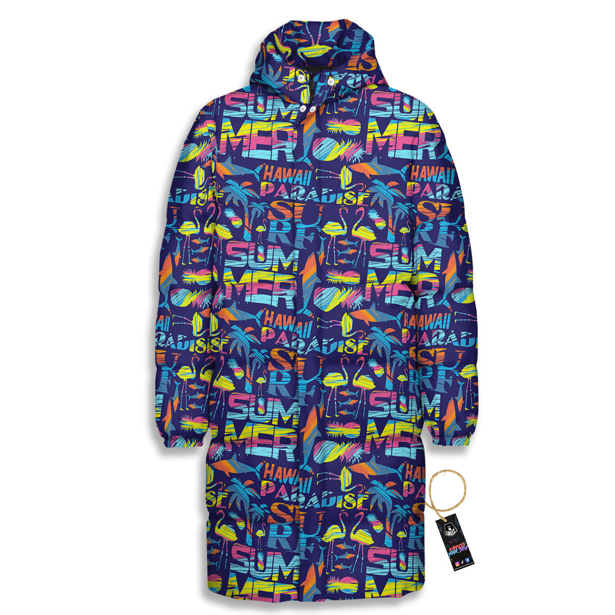 Summer Surfing Colorful Print Pattern Long Down Jacket-grizzshop