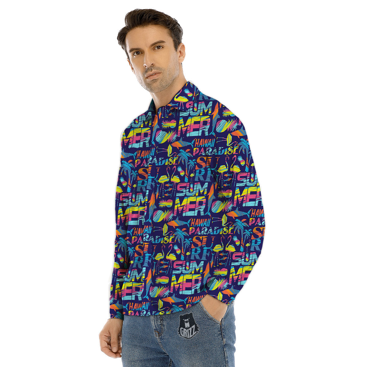 Summer Surfing Colorful Print Pattern Men's Dress Shirts-grizzshop