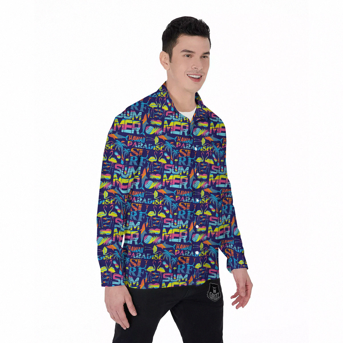 Summer Surfing Colorful Print Pattern Men's Long Sleeve Shirts-grizzshop