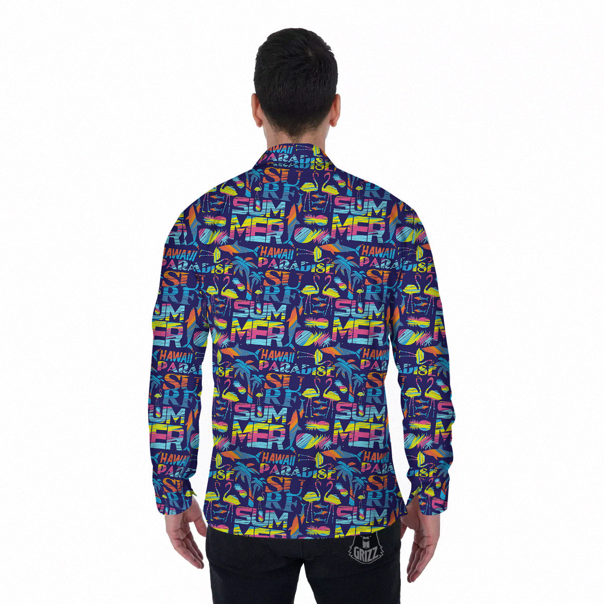 Summer Surfing Colorful Print Pattern Men's Long Sleeve Shirts-grizzshop