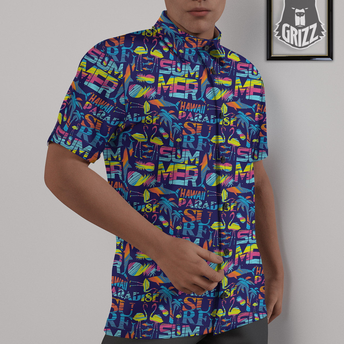 Summer Surfing Colorful Print Pattern Untucked Shirts-grizzshop