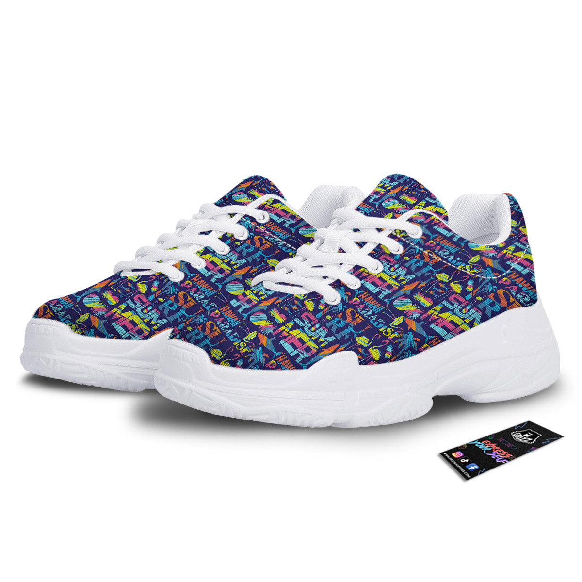 Summer Surfing Colorful Print Pattern White Chunky Shoes-grizzshop