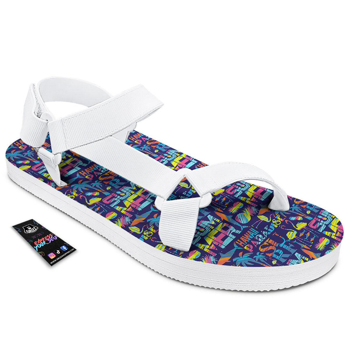 Summer Surfing Colorful Print Pattern White Open Toe Sandals-grizzshop