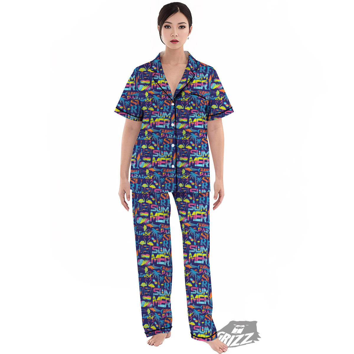 Summer Surfing Colorful Print Pattern Women's Pajamas Set-grizzshop