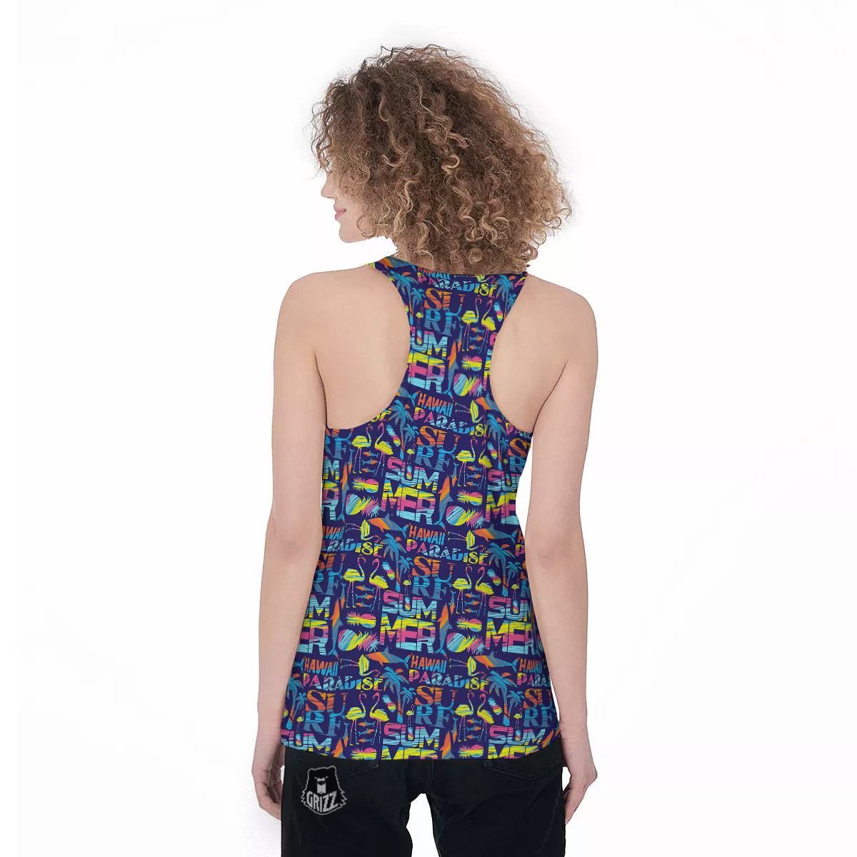 Summer Surfing Colorful Print Pattern Women's Racerback Tank Top-grizzshop