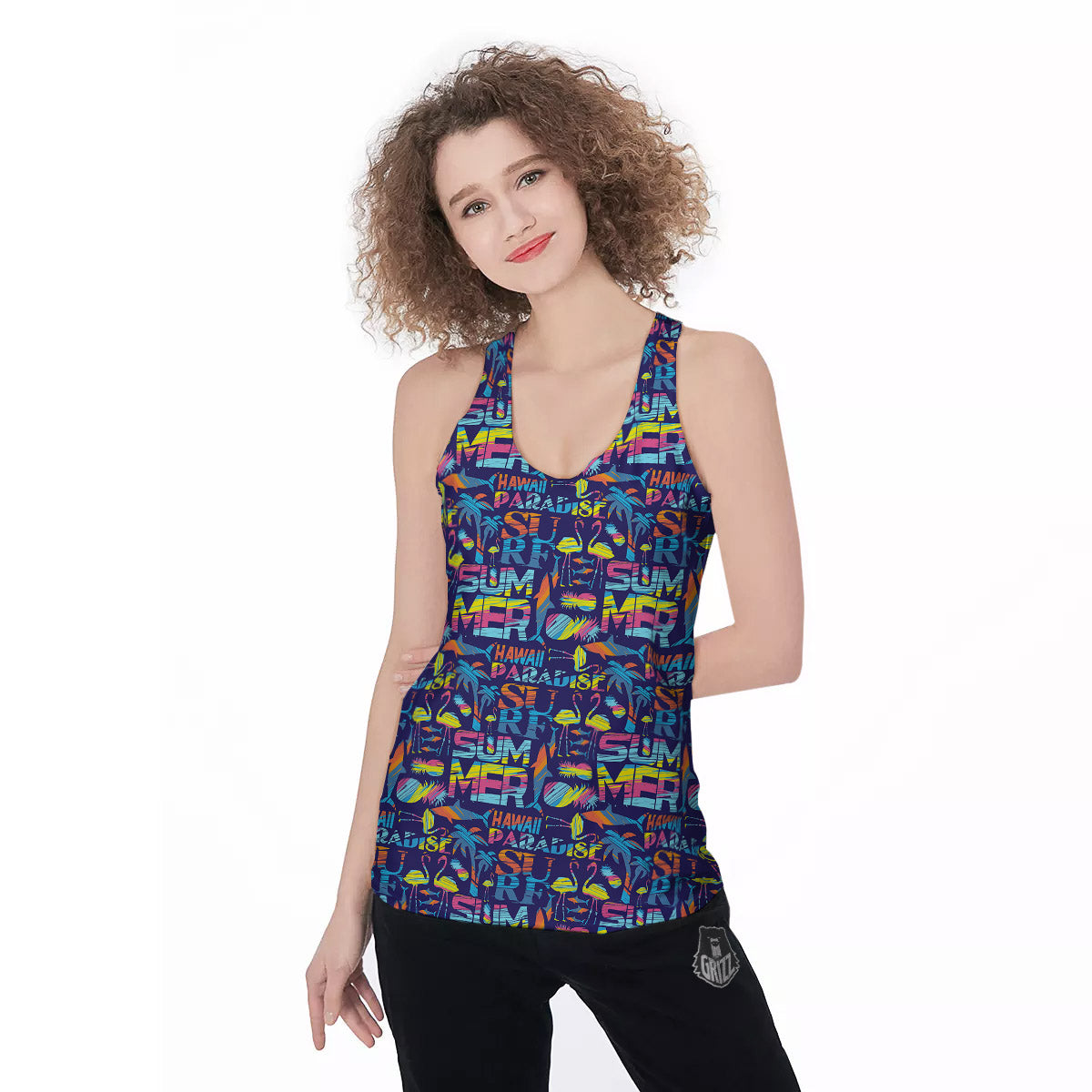 Summer Surfing Colorful Print Pattern Women's Racerback Tank Top-grizzshop