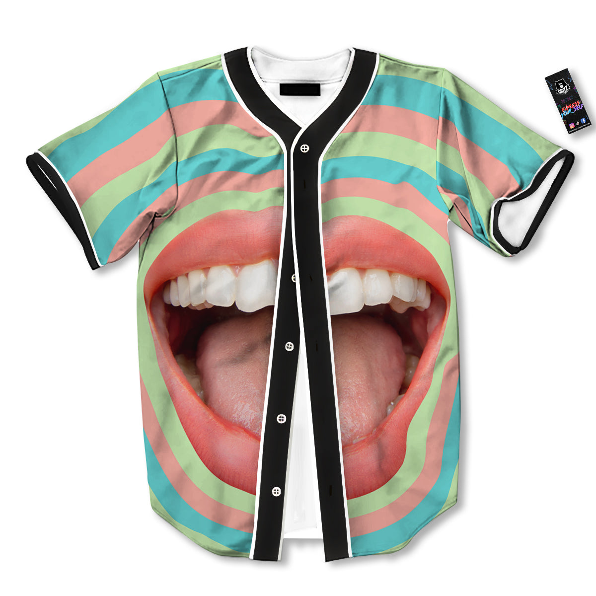 Summer Time Mood Mouth Print Baseball Jersey-grizzshop