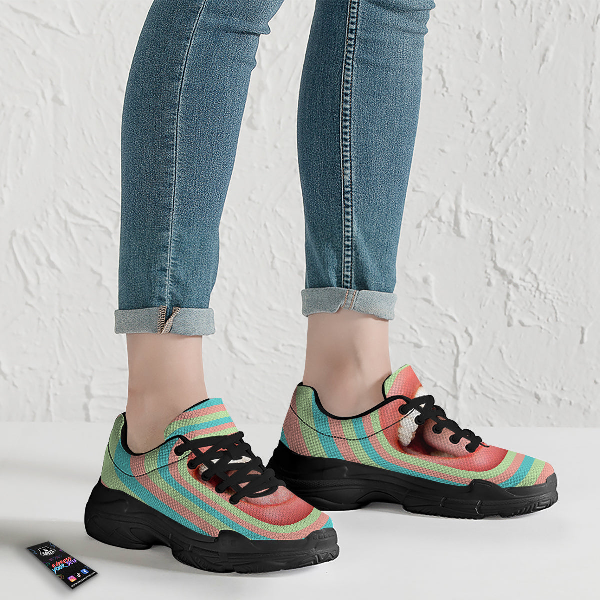 Summer Time Mood Mouth Print Black Chunky Shoes-grizzshop