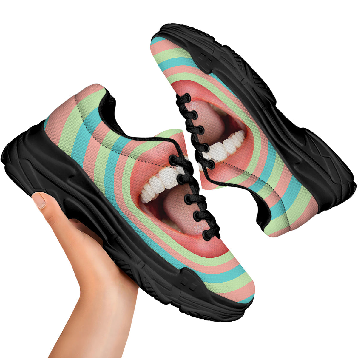 Summer Time Mood Mouth Print Black Chunky Shoes-grizzshop
