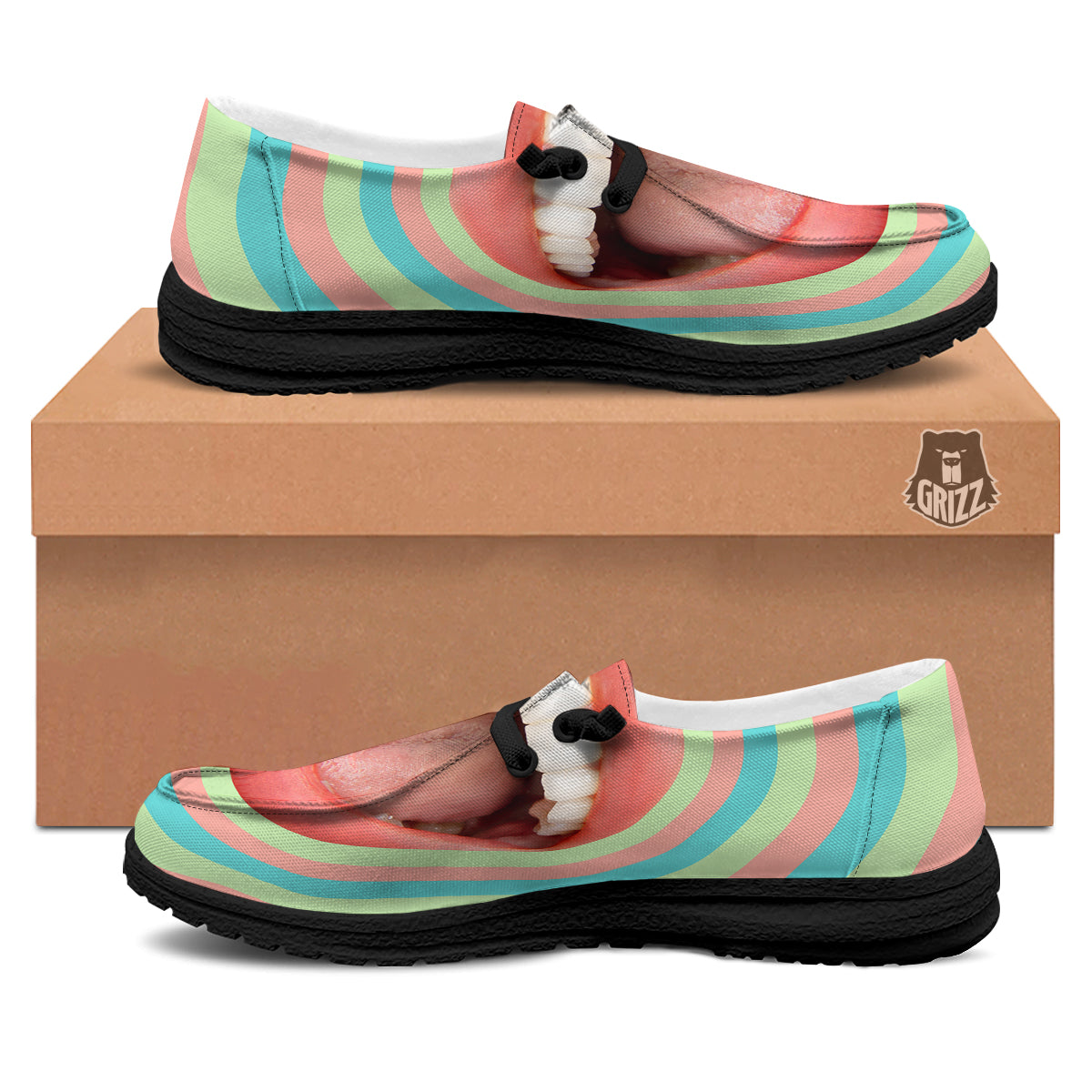 Summer Time Mood Mouth Print Black Loafers-grizzshop