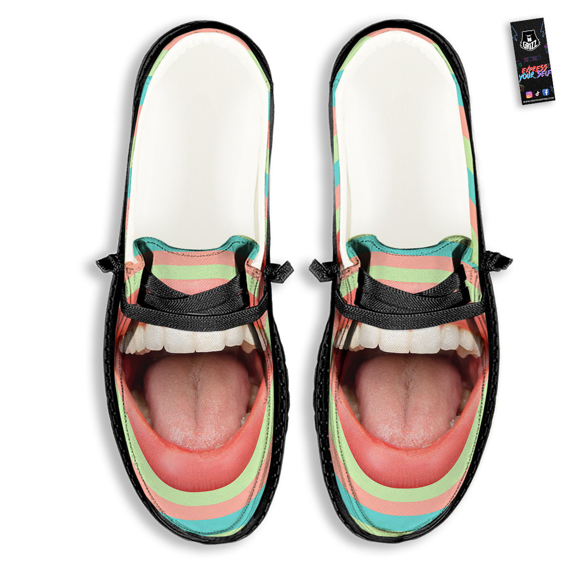 Summer Time Mood Mouth Print Black Loafers-grizzshop
