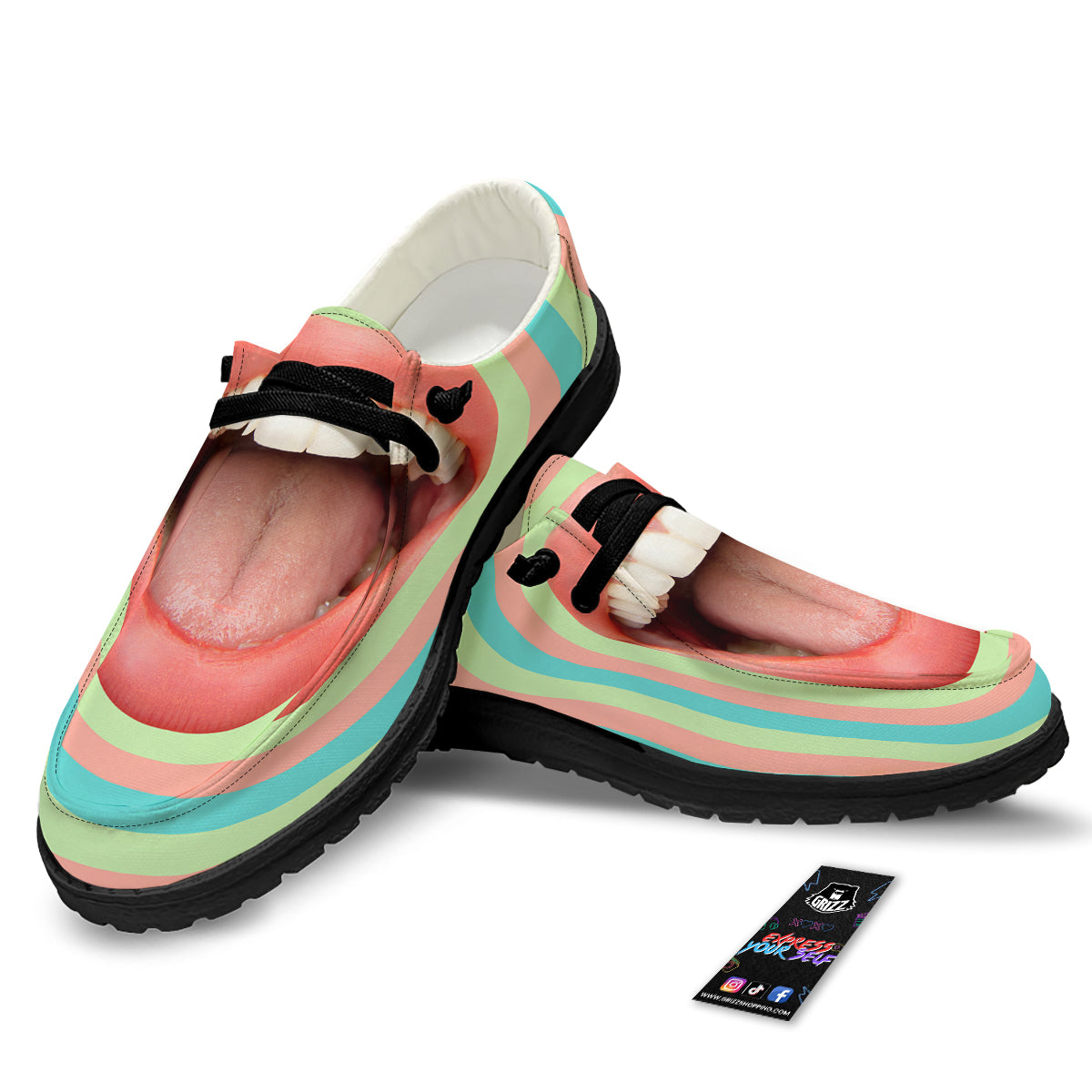 Summer Time Mood Mouth Print Black Loafers-grizzshop