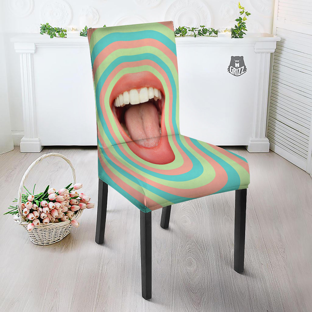Summer Time Mood Mouth Print Dining Chair Slipcover-grizzshop