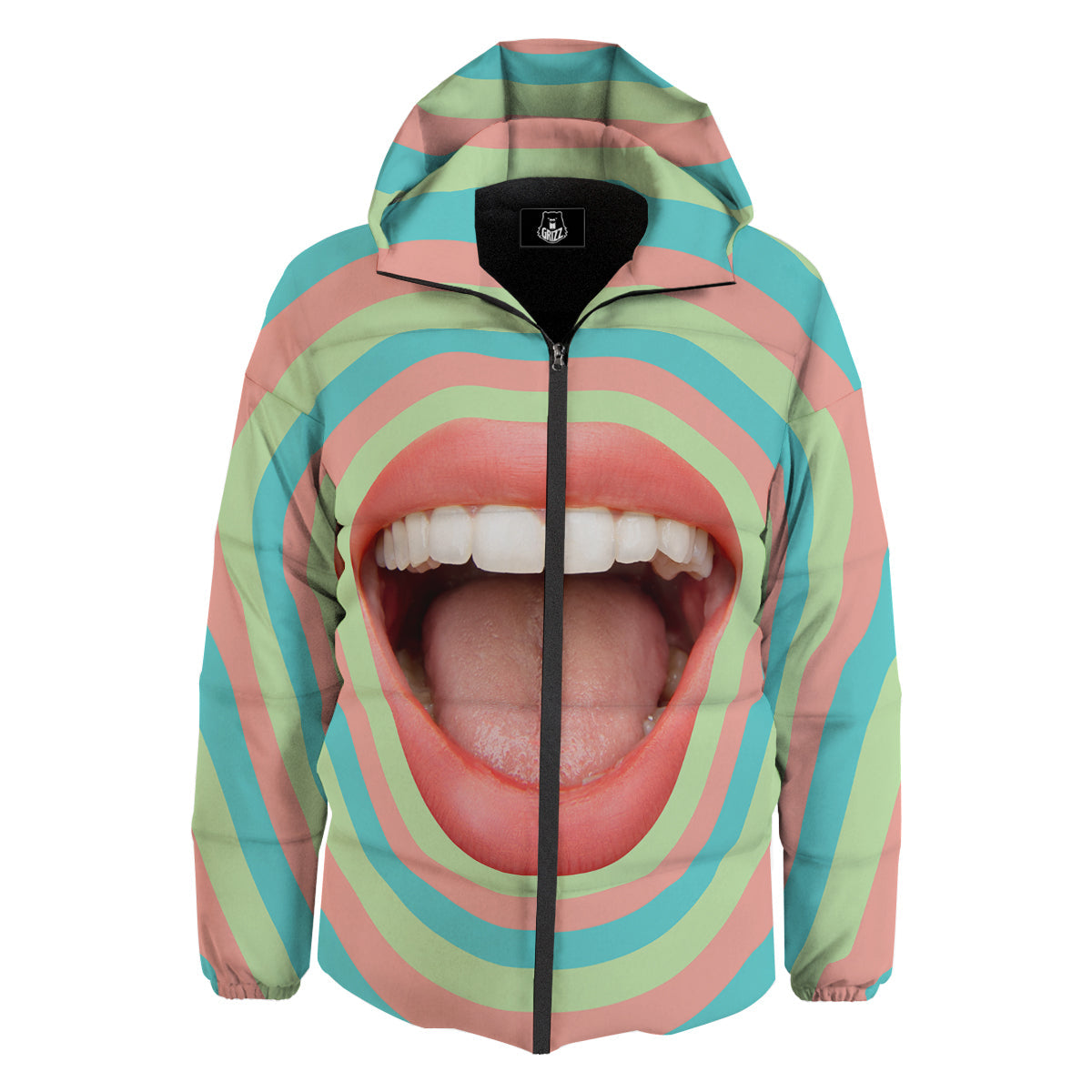 Summer Time Mood Mouth Print Down Jacket-grizzshop