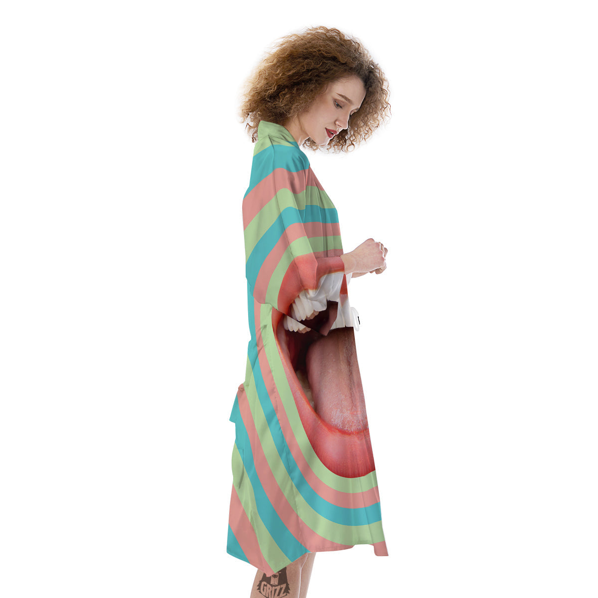 Summer Time Mood Mouth Print Kimono-grizzshop