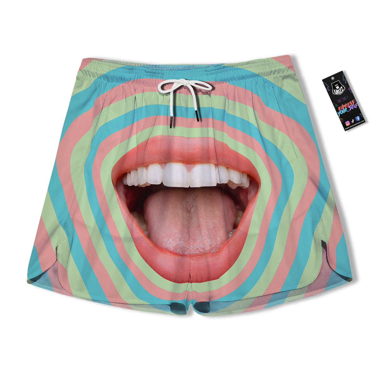 Summer Time Mood Mouth Print Men's Running Shorts-grizzshop