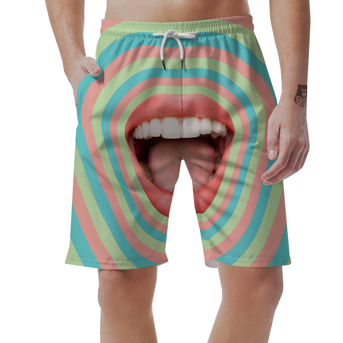 Summer Time Mood Mouth Print Men's Shorts-grizzshop