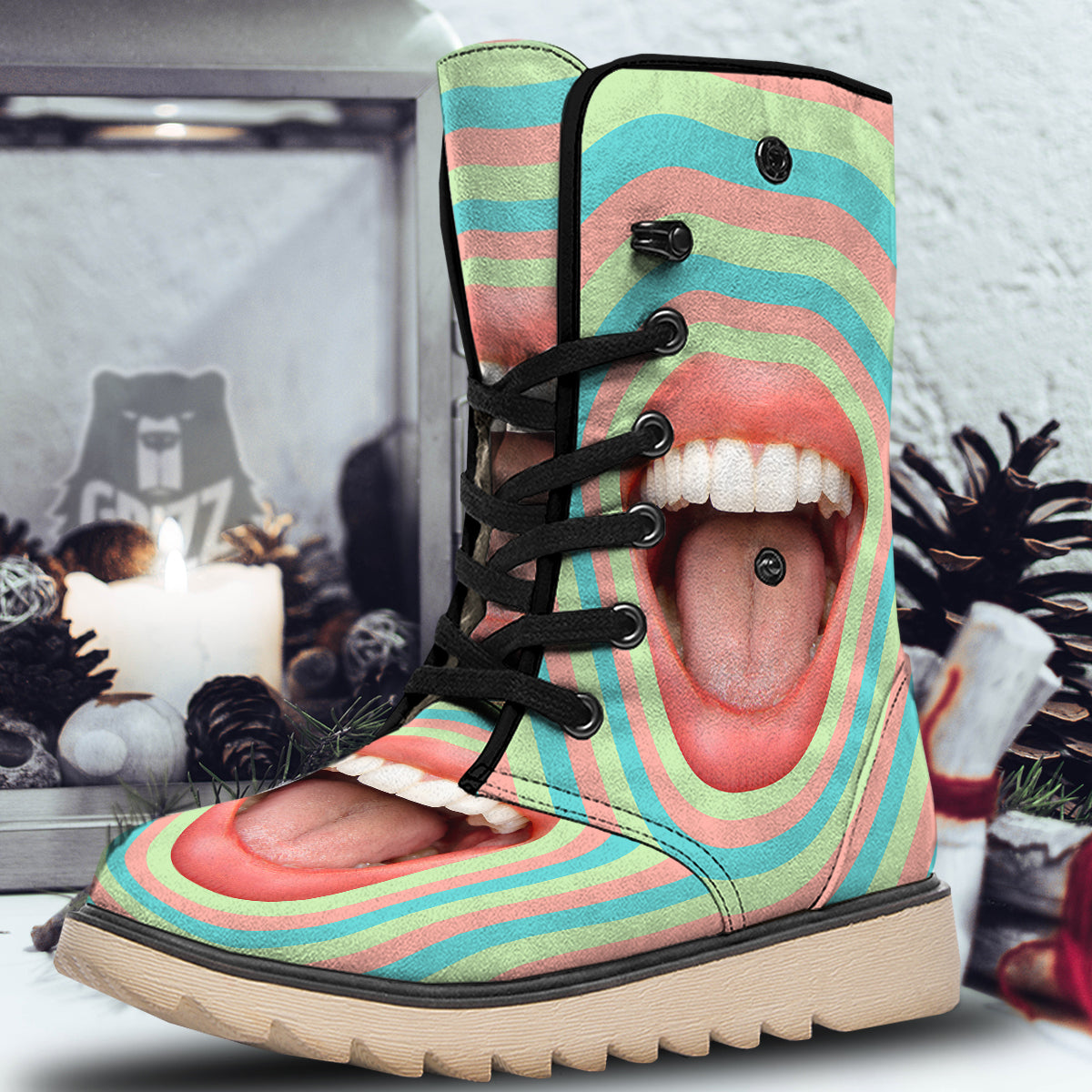 Summer Time Mood Mouth Print Snow Boots-grizzshop