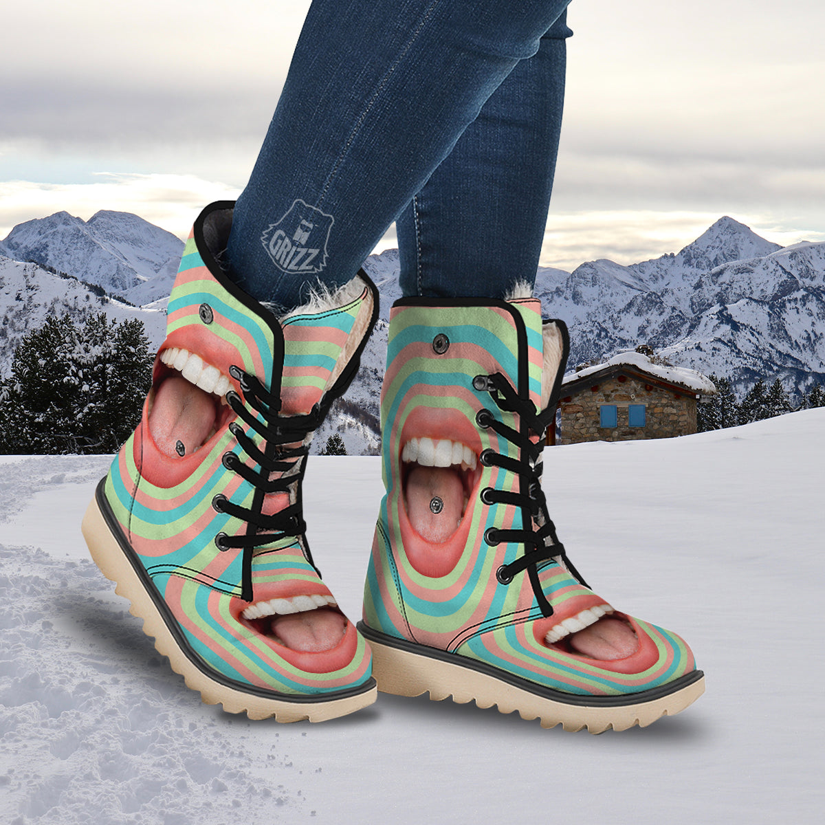Summer Time Mood Mouth Print Snow Boots-grizzshop