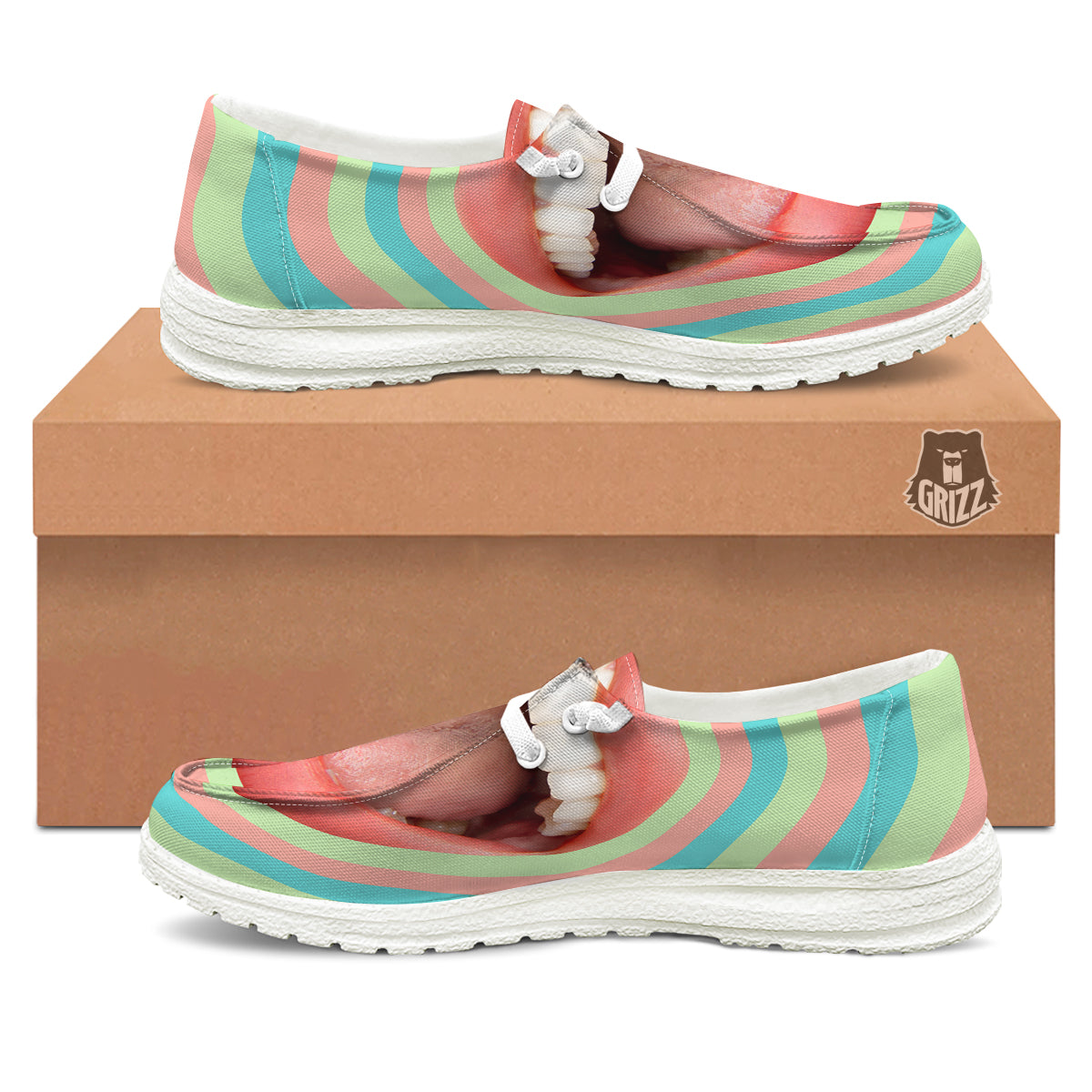 Summer Time Mood Mouth Print White Loafers-grizzshop