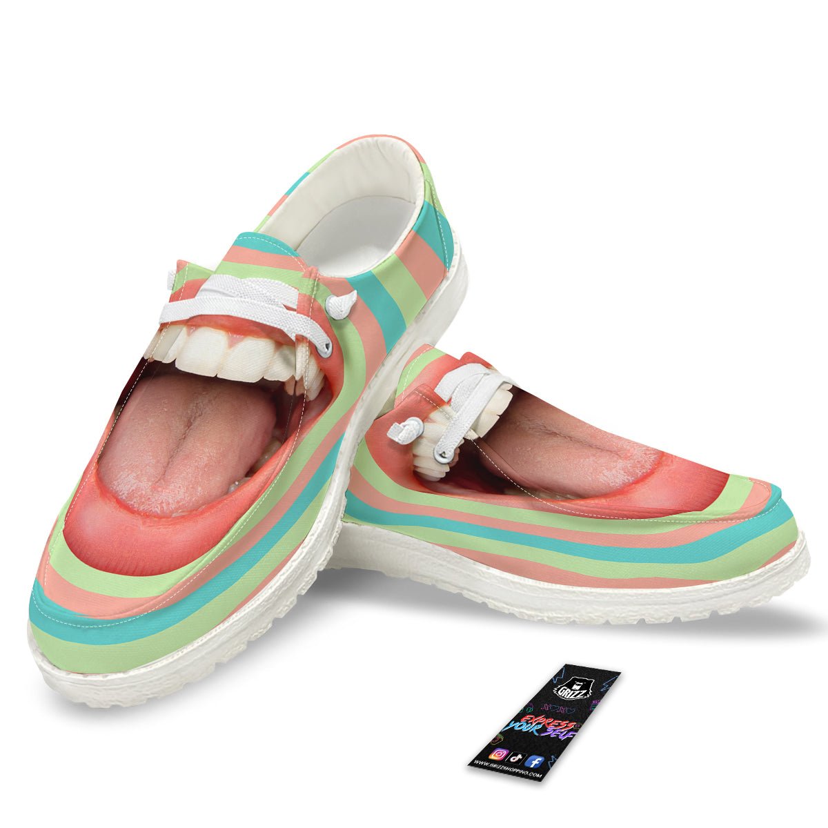 Summer Time Mood Mouth Print White Loafers-grizzshop