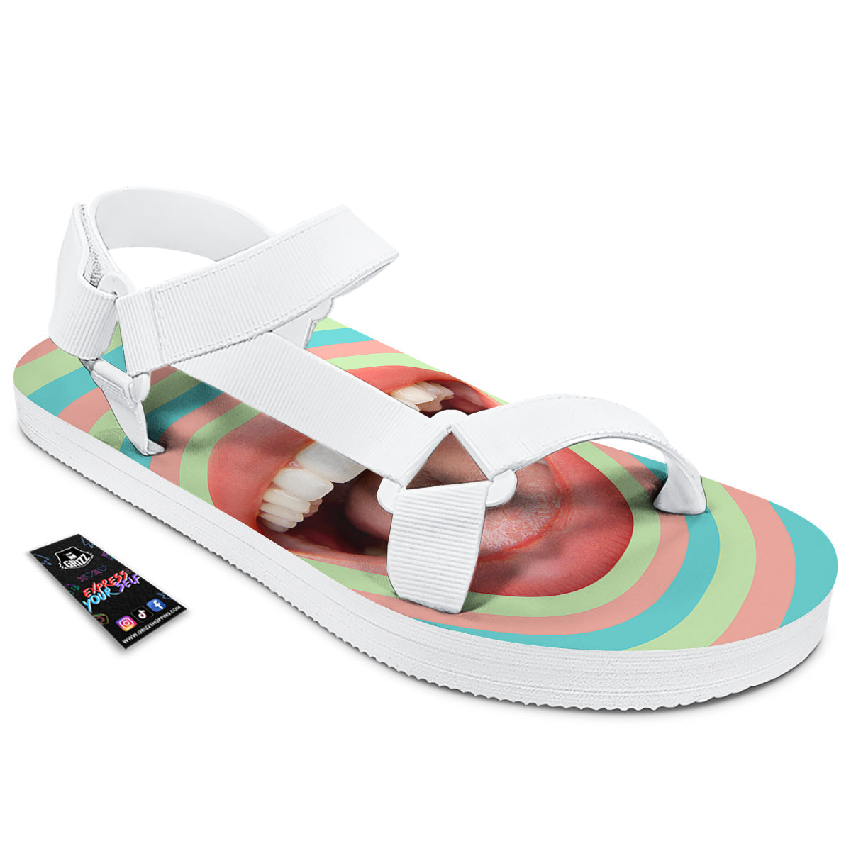 Summer Time Mood Mouth Print White Open Toe Sandals-grizzshop