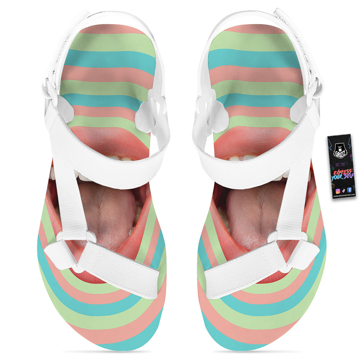Summer Time Mood Mouth Print White Open Toe Sandals-grizzshop