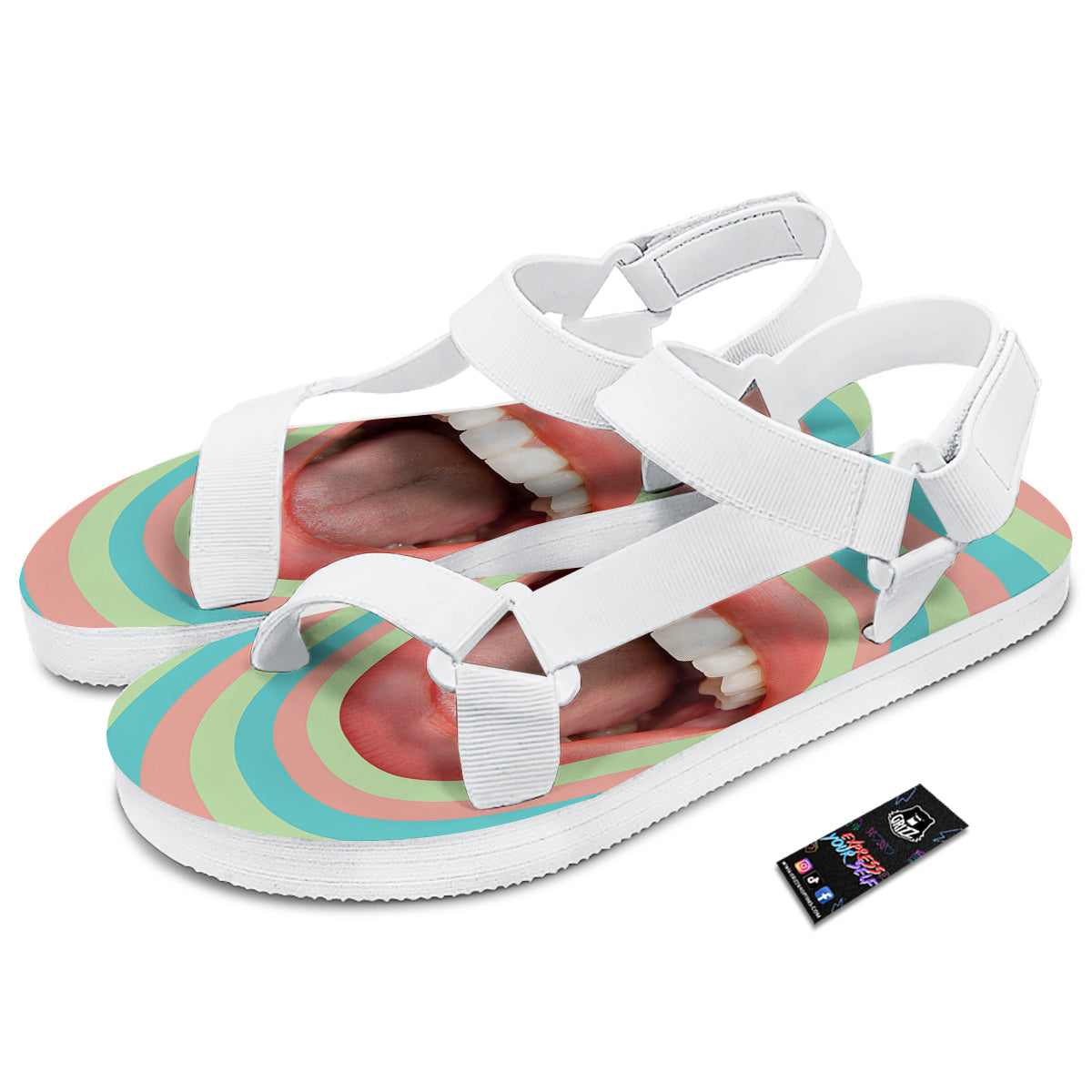 Summer Time Mood Mouth Print White Open Toe Sandals-grizzshop