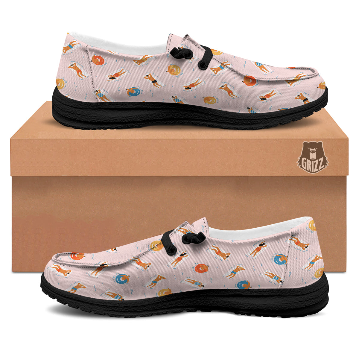 Summer Time Relixing Print Pattern Black Loafers-grizzshop