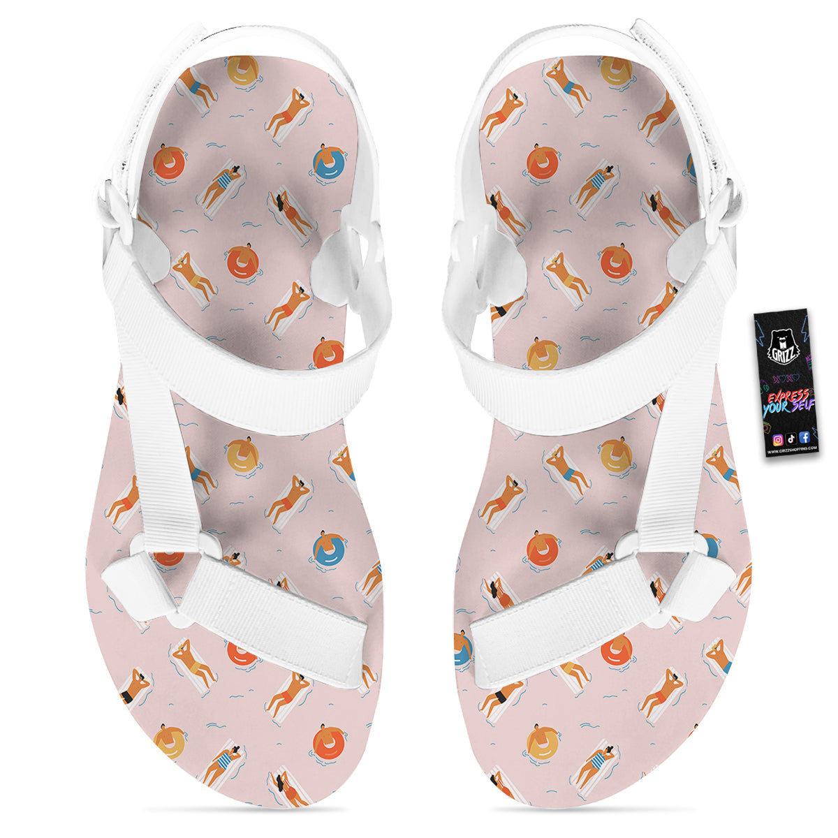 Summer Time Relixing Print Pattern White Open Toe Sandals-grizzshop