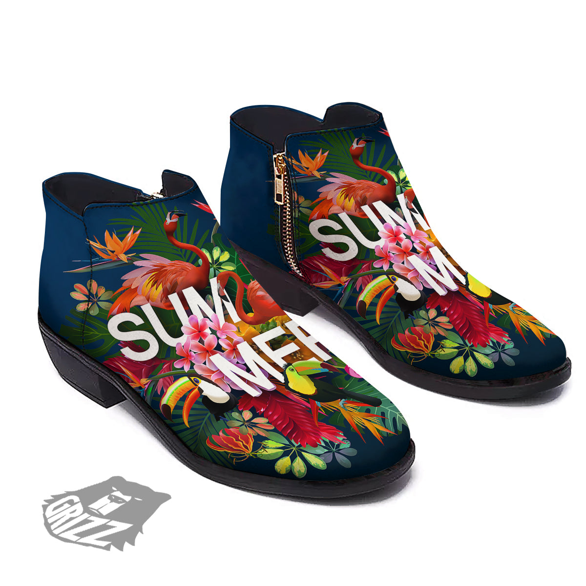Summer Tropical Birds And Flowers For Travel Print Ankle Boots-grizzshop
