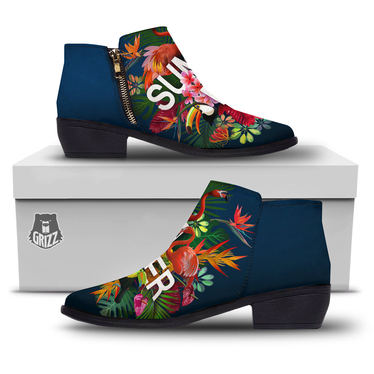 Summer Tropical Birds And Flowers For Travel Print Ankle Boots-grizzshop
