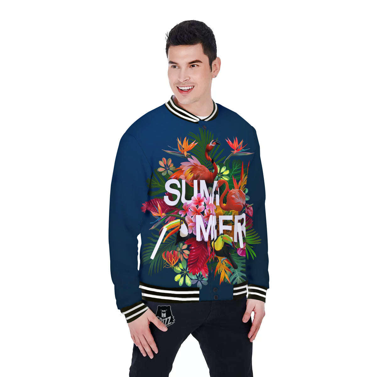 Summer Tropical Birds And Flowers For Travel Print Baseball Jacket-grizzshop