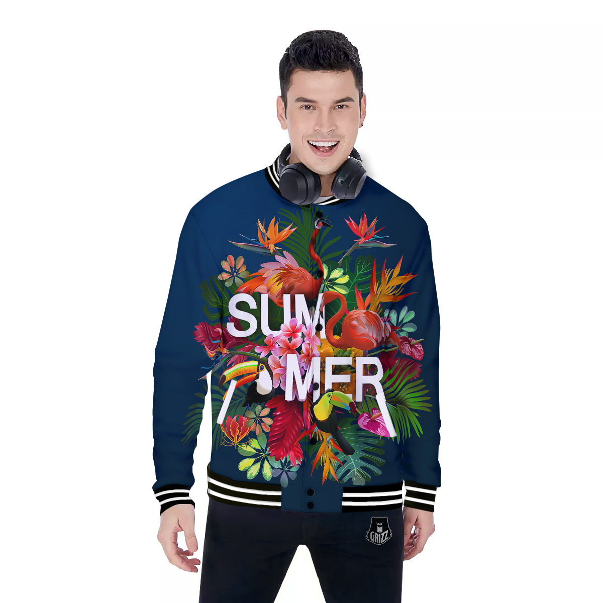 Summer Tropical Birds And Flowers For Travel Print Baseball Jacket-grizzshop