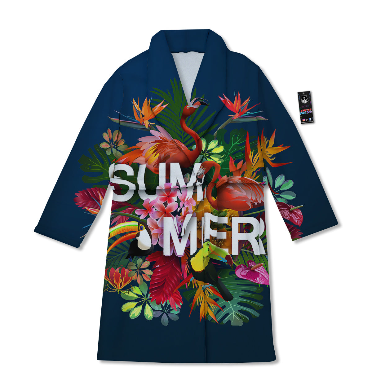Summer Tropical Birds And Flowers For Travel Print Bathrobe-grizzshop