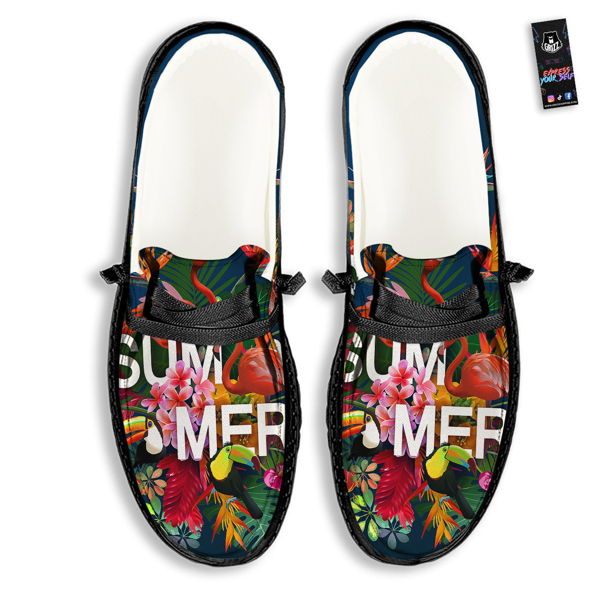 Summer Tropical Birds And Flowers For Travel Print Black Loafers-grizzshop