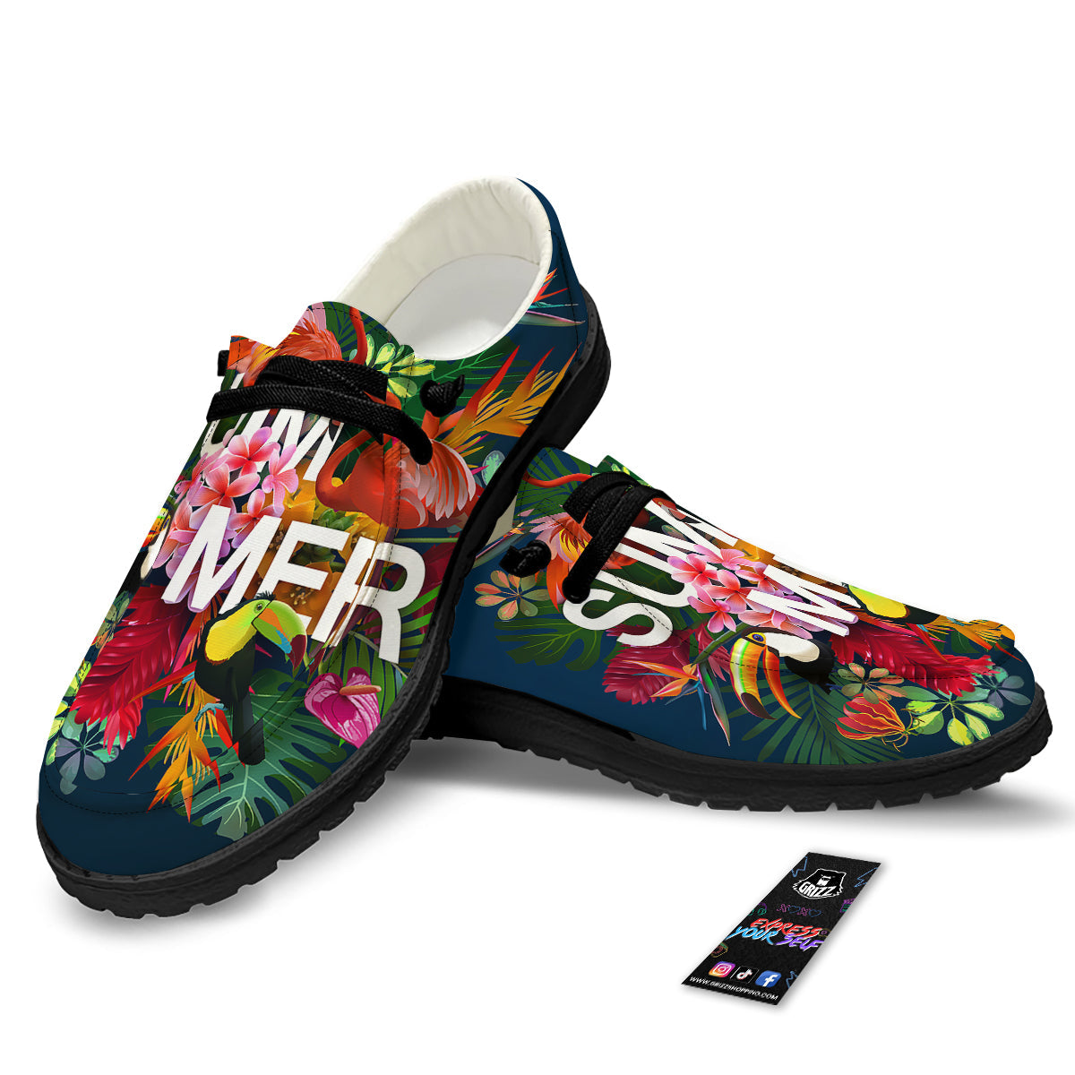Summer Tropical Birds And Flowers For Travel Print Black Loafers-grizzshop