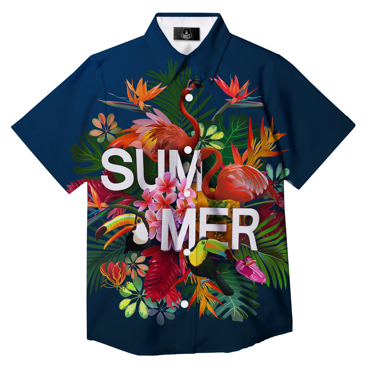 Summer Tropical Birds And Flowers For Travel Print Button Up Shirt-grizzshop