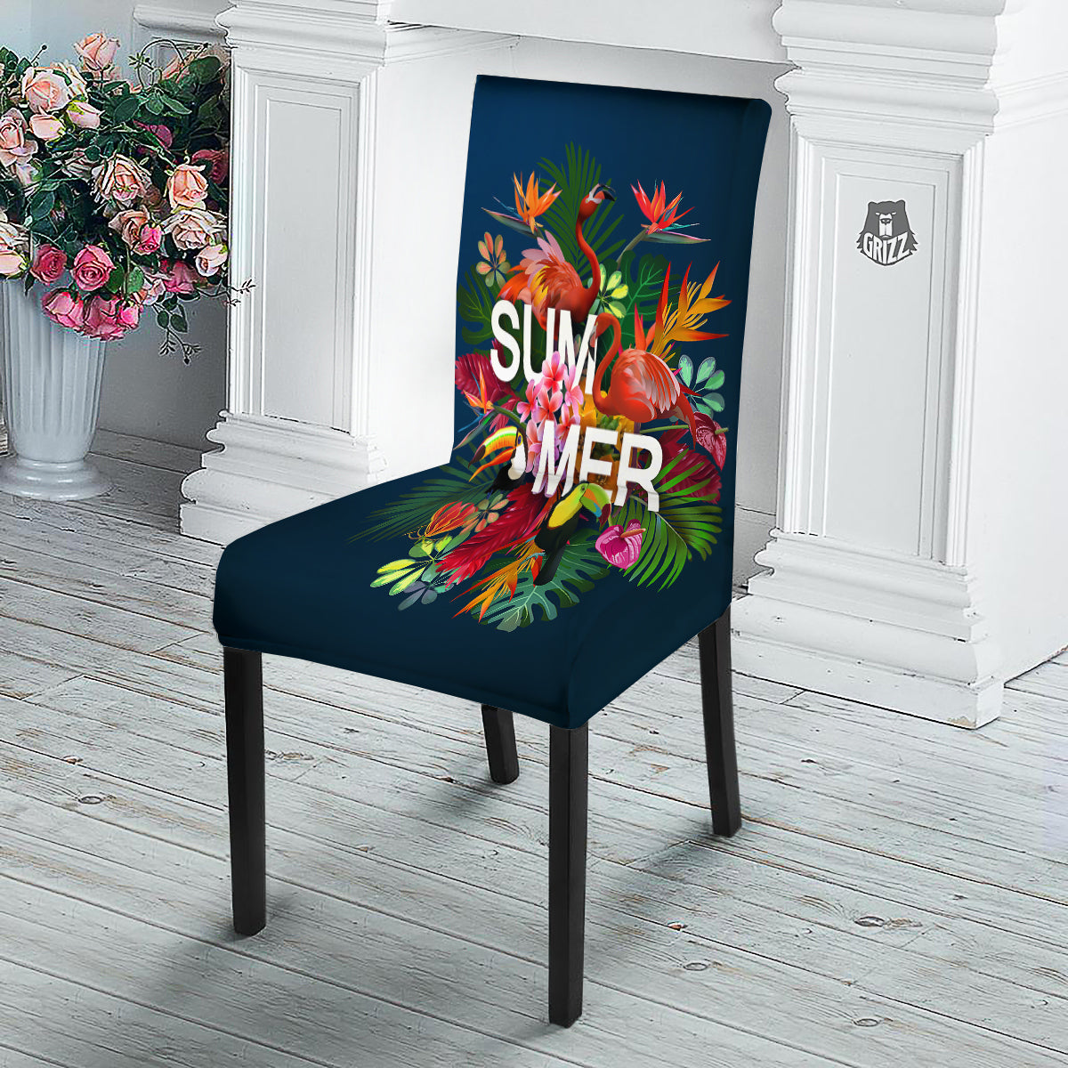 Summer Tropical Birds And Flowers For Travel Print Dining Chair Slipcover-grizzshop