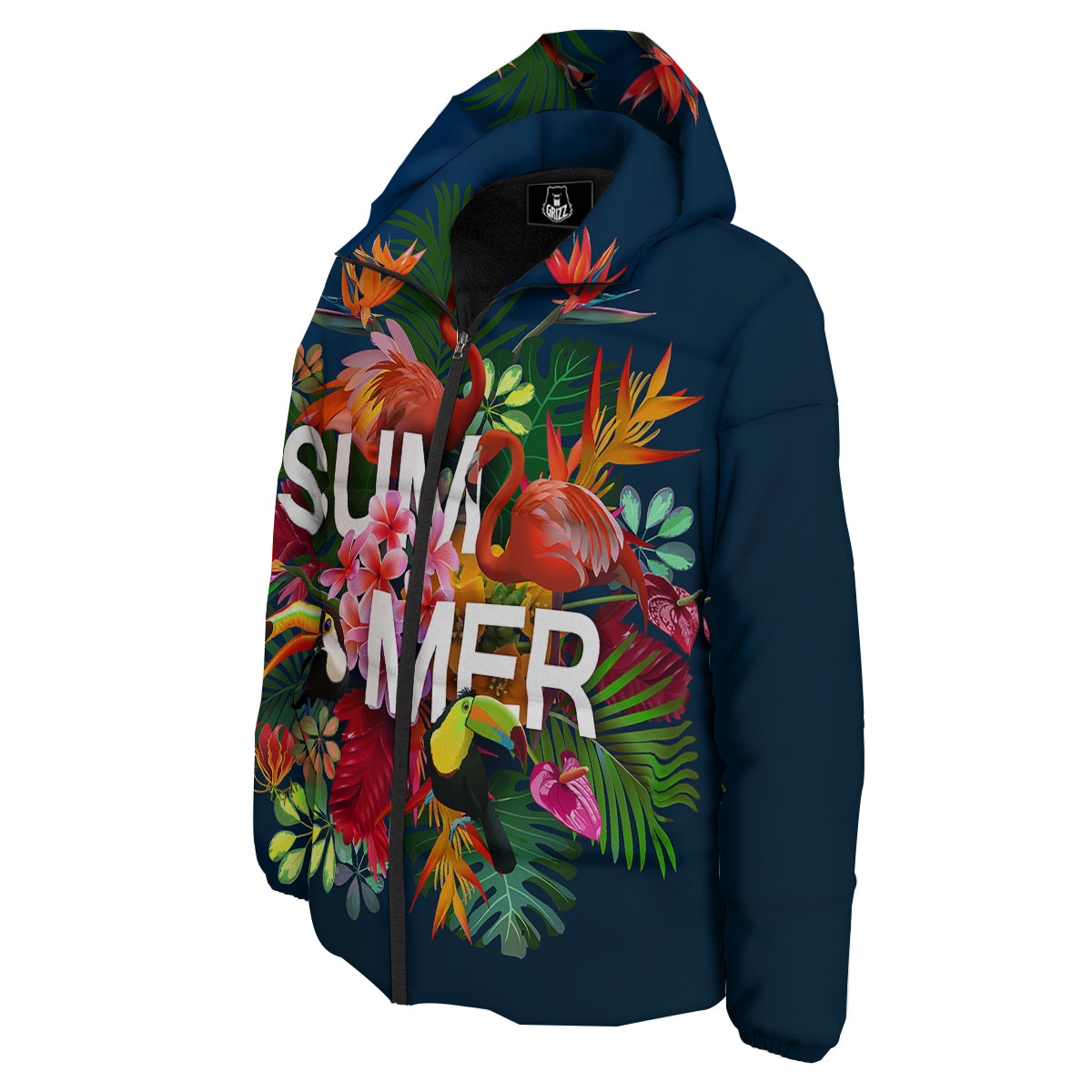 Summer Tropical Birds And Flowers For Travel Print Down Jacket-grizzshop
