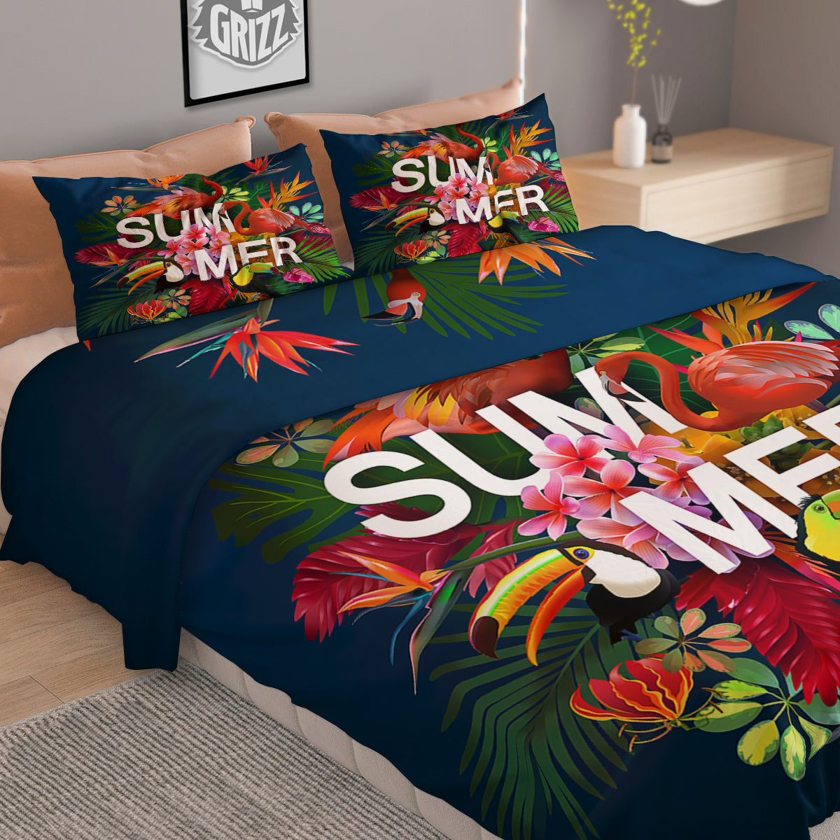 Summer Tropical Birds And Flowers For Travel Print Duvet Cover Bedding Set