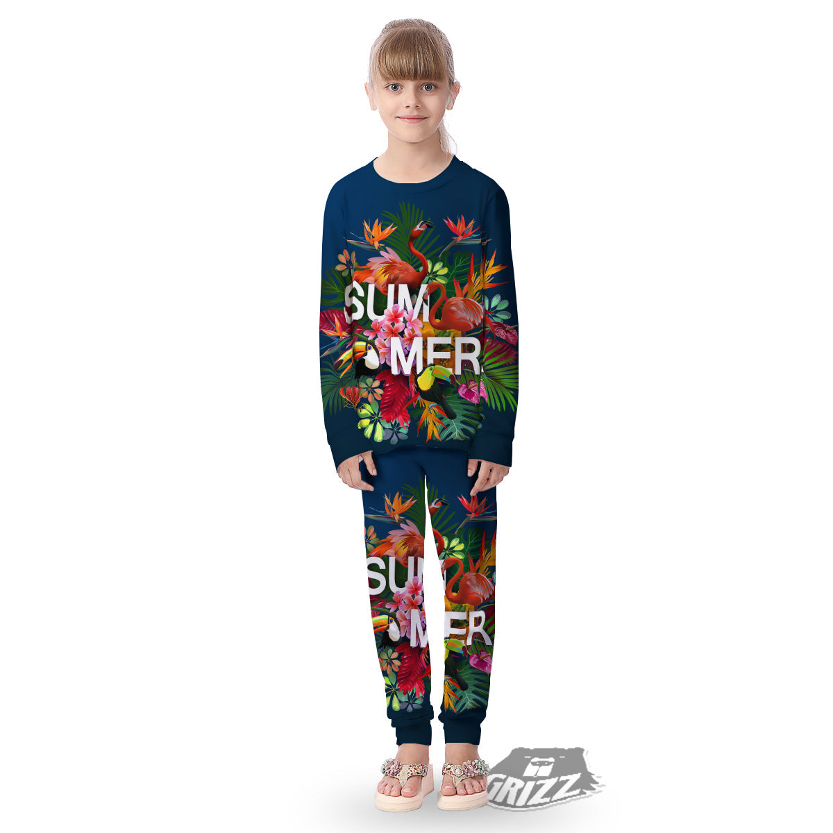 Summer Tropical Birds And Flowers For Travel Print Kid's Pajamas-grizzshop