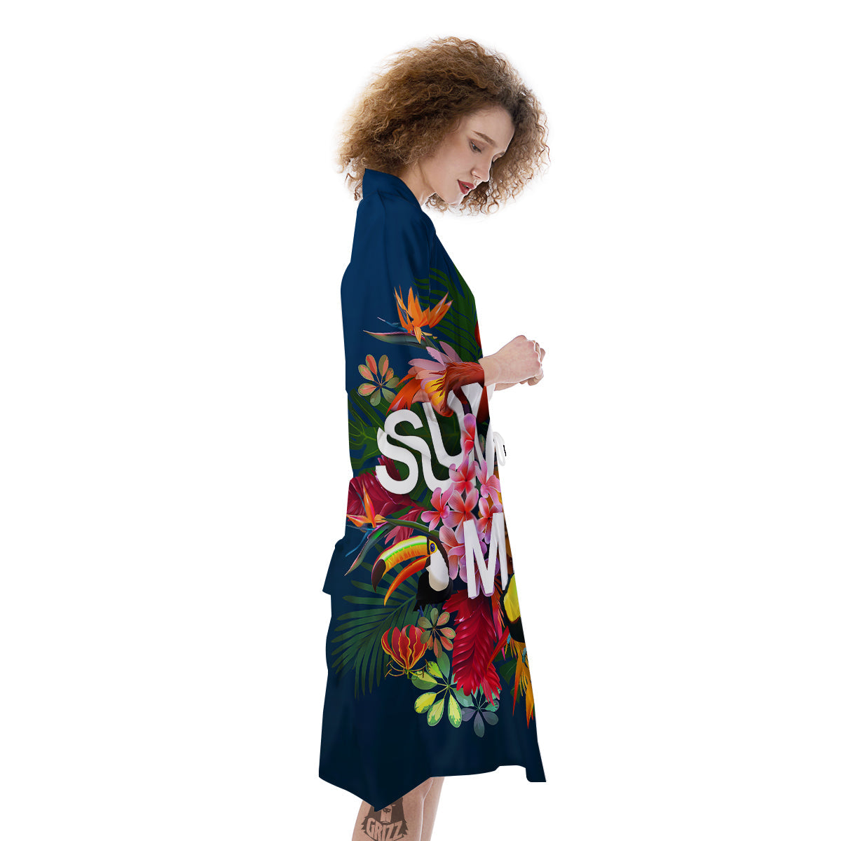 Summer Tropical Birds And Flowers For Travel Print Kimono-grizzshop