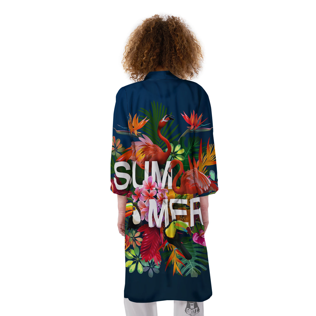 Summer Tropical Birds And Flowers For Travel Print Kimono-grizzshop