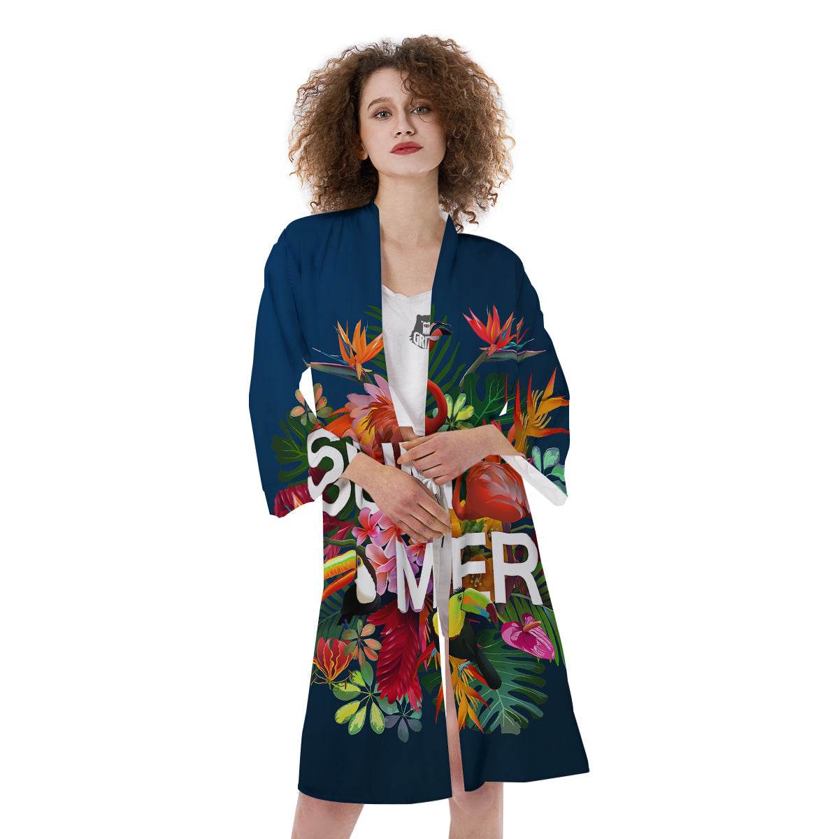 Summer Tropical Birds And Flowers For Travel Print Kimono-grizzshop