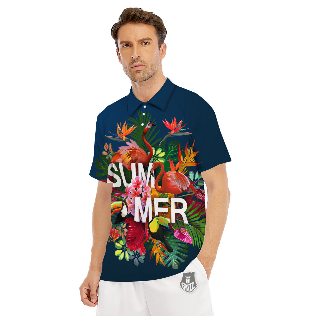 Summer Tropical Birds And Flowers For Travel Print Men's Golf Shirts-grizzshop