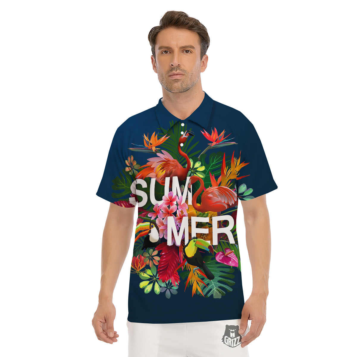 Summer Tropical Birds And Flowers For Travel Print Men's Golf Shirts-grizzshop
