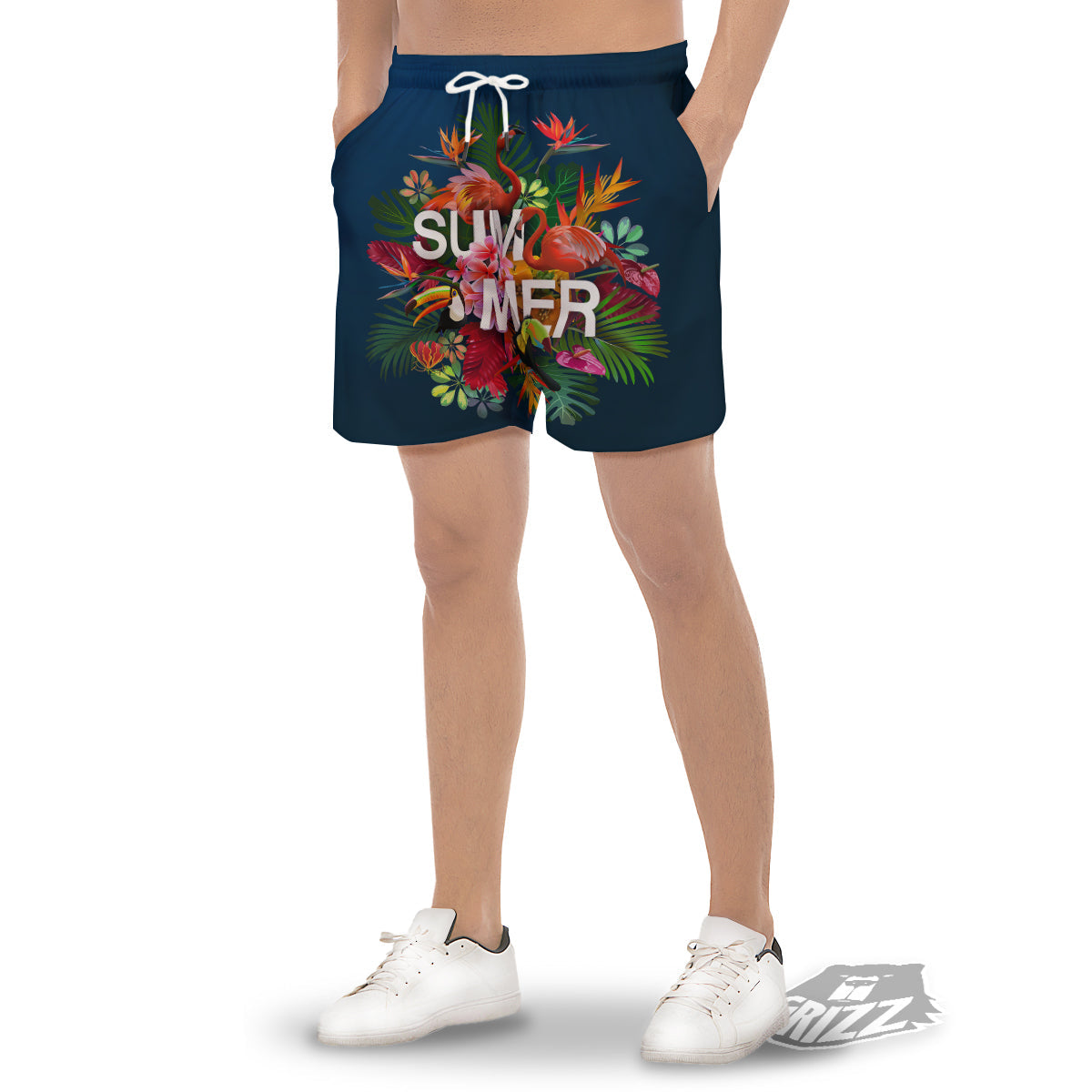 Summer Tropical Birds And Flowers For Travel Print Men's Gym Shorts-grizzshop