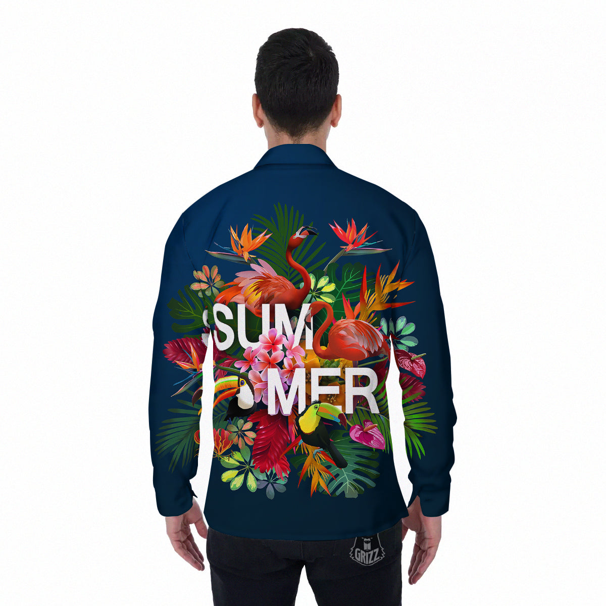 Summer Tropical Birds And Flowers For Travel Print Men's Long Sleeve Shirts-grizzshop